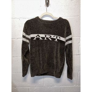 Art Sweater Brown‎ White Stripe Novelty 90’s Ironic Jumper Plush Soft